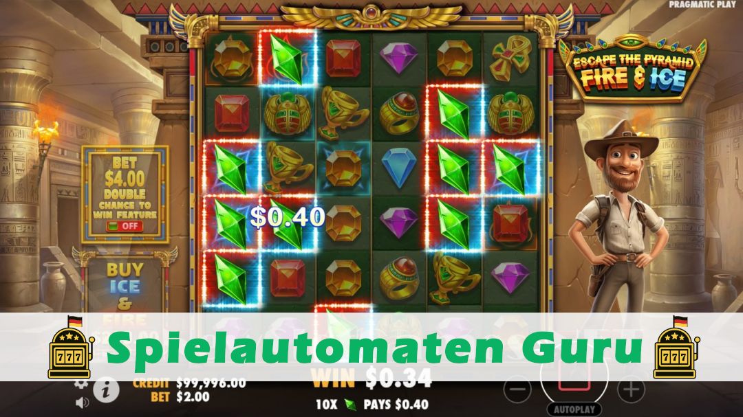 Screenshot der Demo-Version des Spiels Escape the Pyramid – Fire & Ice Demo des Spielautomaten Escape the Pyramid – Fire & Ice