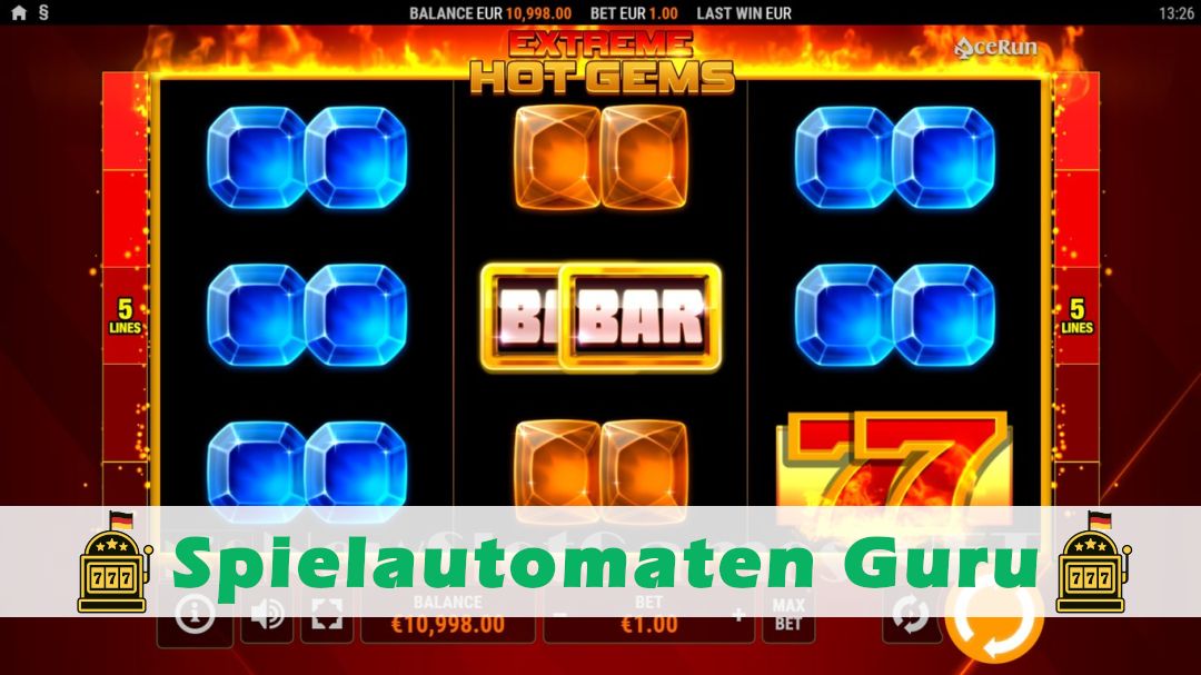 Screenshot der Demo-Version des Spiels Extreme Hot Gems Demo des Spielautomaten Extreme Hot Gems