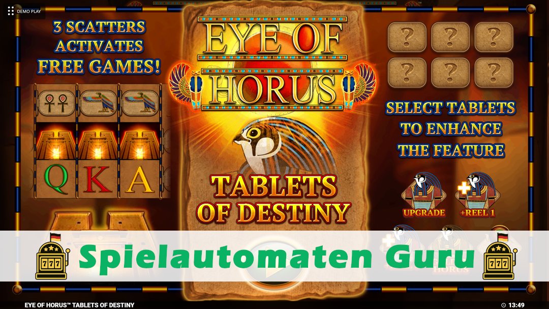 Screenshot der Demo-Version des Spiels Eye of Horus Tablets of Destiny Megaways Demo des Spielautomaten Eye of Horus Tablets of Destiny Megaways