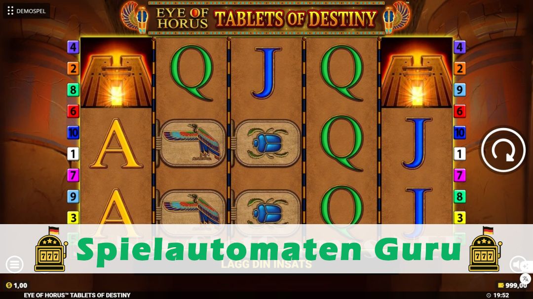 Screenshot der Demo-Version des Spiels Eye of Horus Tablets of Destiny Demo des Spielautomaten Eye of Horus Tablets of Destiny