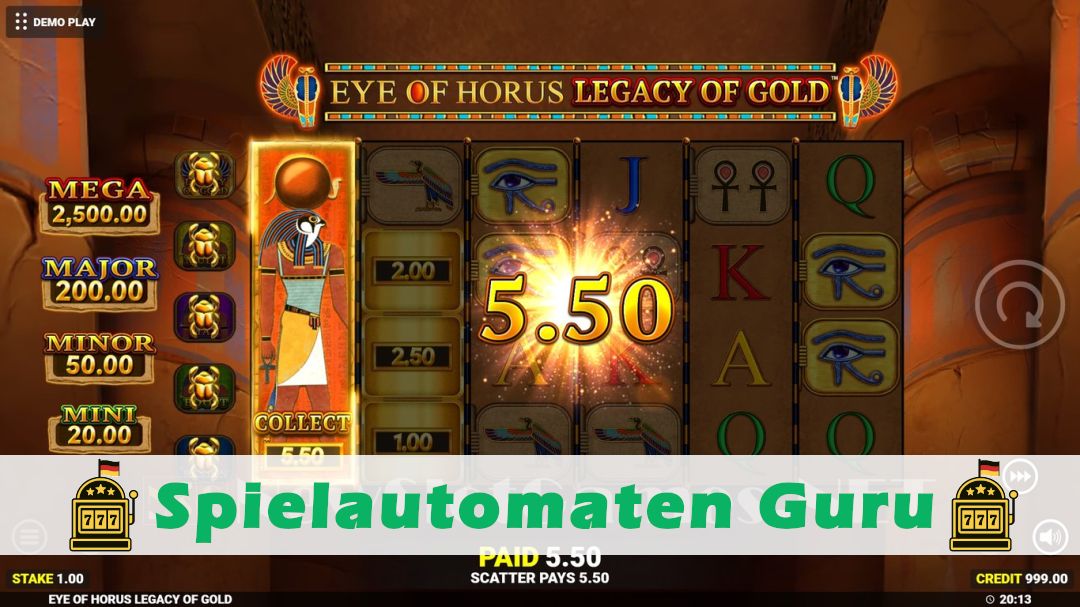 Screenshot der Demo-Version des Spiels Eye of Horus Legacy of Gold Demo des Spielautomaten Eye of Horus Legacy of Gold