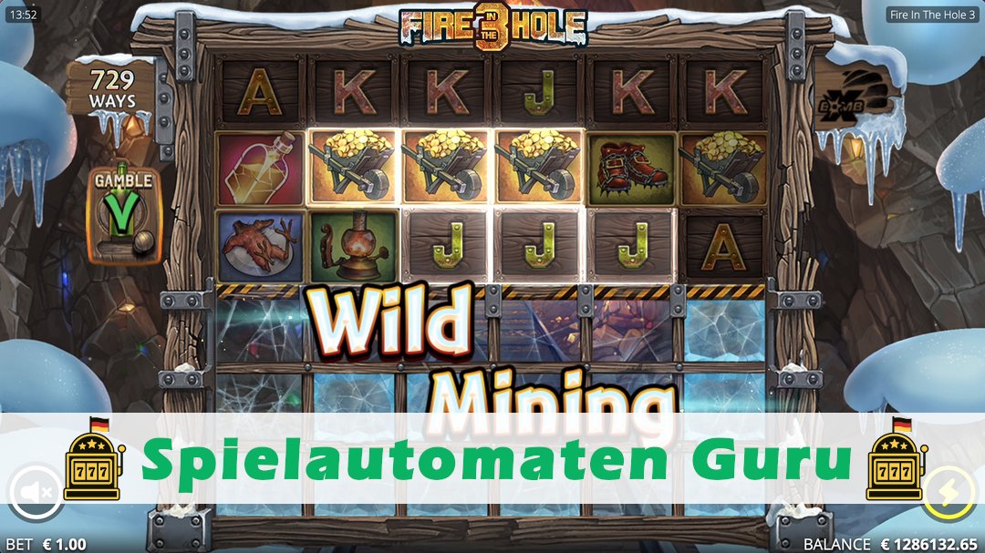 Screenshot der Demo-Version des Spiels Fire In The Hole 3 Demo des Spielautomaten Fire In The Hole 3