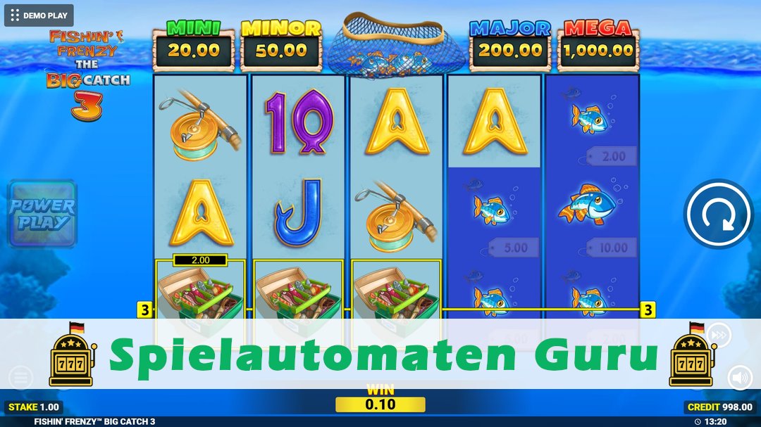 Screenshot der Demo-Version des Spiels Fishin Frenzy The Big Catch 3 Demo des Spielautomaten Fishin Frenzy The Big Catch 3