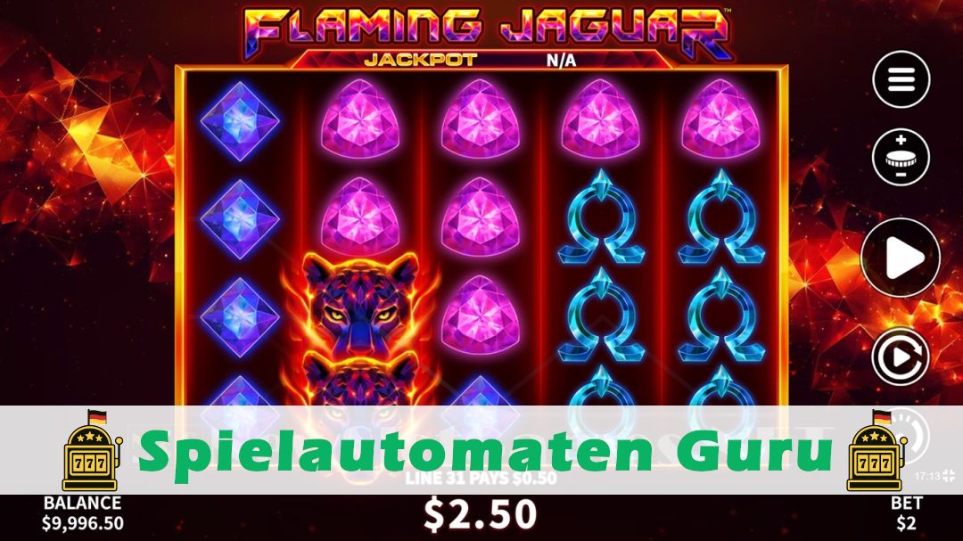 Screenshot der Demo-Version des Spiels Flaming Jaguar Demo des Spielautomaten Flaming Jaguar