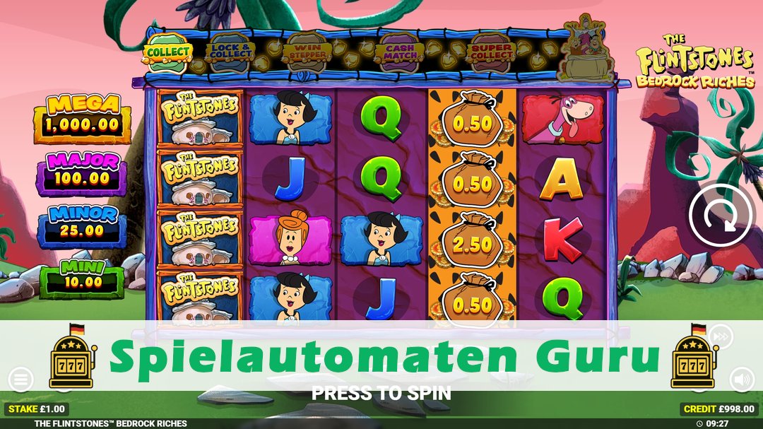 Screenshot der Demo-Version des Spiels The Flintstones 2 Bedrock Riches Demo des Spielautomaten The Flintstones 2 Bedrock Riches