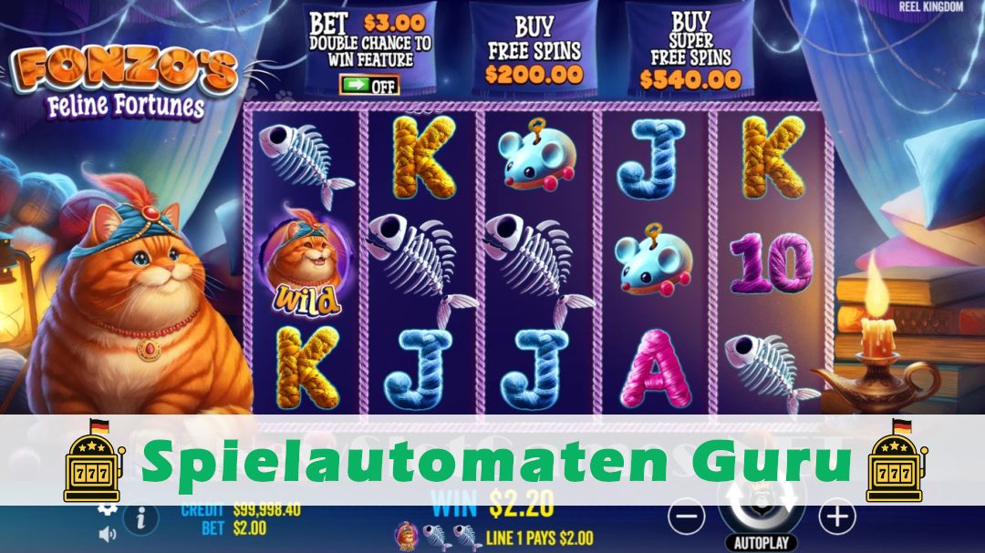 Screenshot der Demo-Version des Spiels Fonzos Feline Fortunes Demo des Spielautomaten Fonzos Feline Fortunes