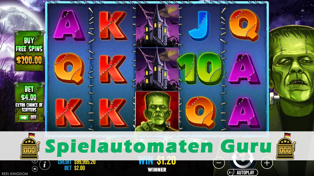Screenshot der Demo-Version des Spiels Frightening Frankie Demo des Spielautomaten Frightening Frankie