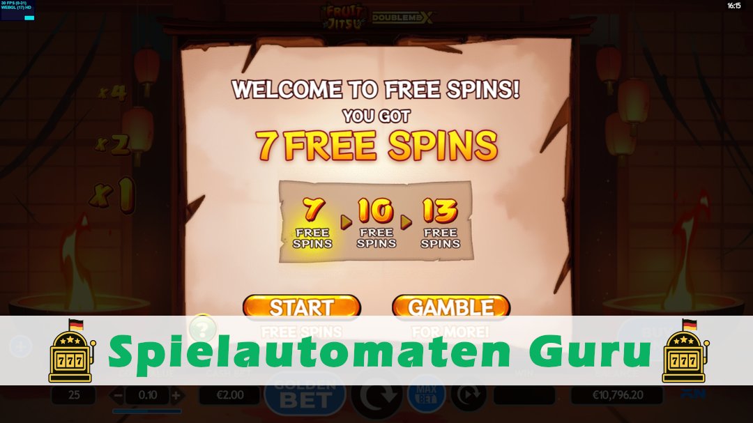 Screenshot der Demo-Version des Spiels Fruitjitsu DoubleMax Demo des Spielautomaten Fruitjitsu DoubleMax
