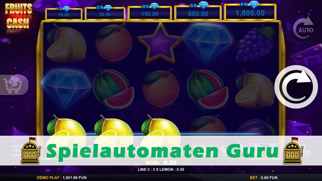 Screenshot der Demo-Version des Spiels Fruits Cash Demo des Spielautomaten Fruits Cash