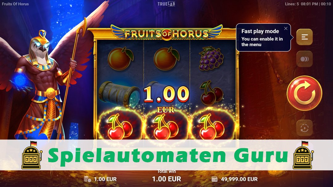 Screenshot der Demo-Version des Spiels Fruits of Horus Demo des Spielautomaten Fruits of Horus
