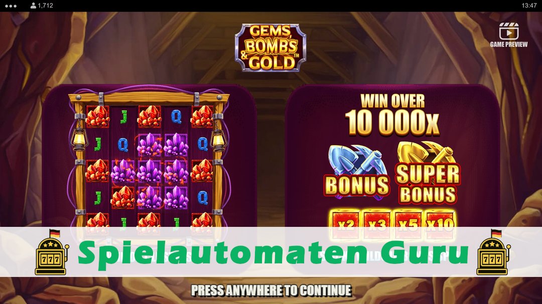 Screenshot der Demo-Version des Spiels Gems, Bombs & Gold Demo des Spielautomaten Gems, Bombs & Gold