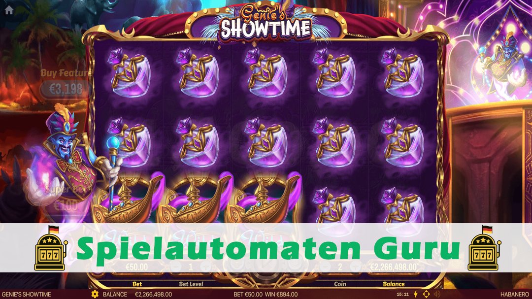Screenshot der Demo-Version des Spiels Genie Showtime Demo des Spielautomaten Genie Showtime