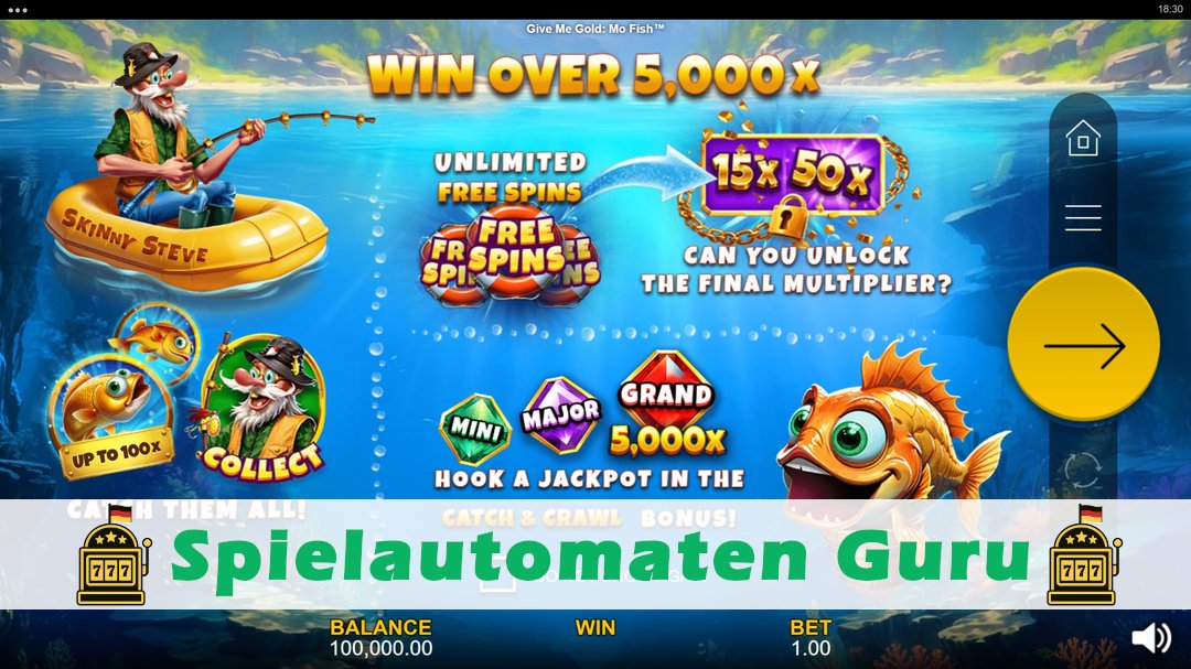 Screenshot der Demo-Version des Spiels Give Me Gold Mo Fish Demo des Spielautomaten Give Me Gold Mo Fish