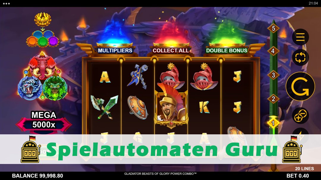 Screenshot der Demo-Version des Spiels Gladiator Beasts of Glory Power Combo Demo des Spielautomaten Gladiator Beasts of Glory Power Combo