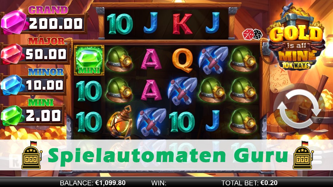 Screenshot der Demo-Version des Spiels Gold Is All Mine 10K Ways Demo des Spielautomaten Gold Is All Mine 10K Ways