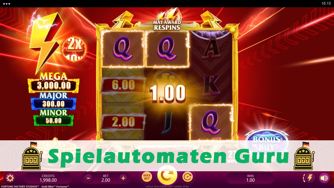 Screenshot der Demo-Version des Spiels Gold Blitz Fortunes Demo des Spielautomaten Gold Blitz Fortunes