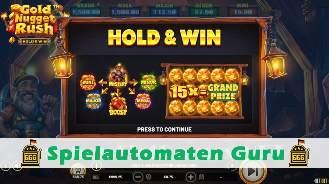 Screenshot der Demo-Version des Spiels Gold Nugget Rush Demo des Spielautomaten Gold Nugget Rush