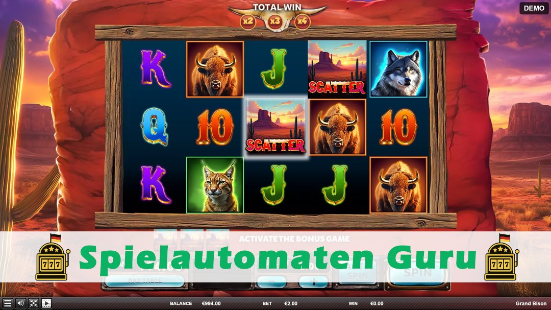 Screenshot der Demo-Version des Spiels Grand Bison Demo des Spielautomaten Grand Bison