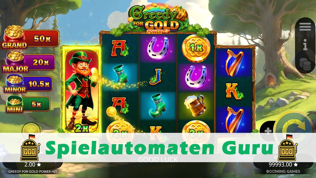 Screenshot der Demo-Version des Spiels Greedy for Gold Power Hit Demo des Spielautomaten Greedy for Gold Power Hit