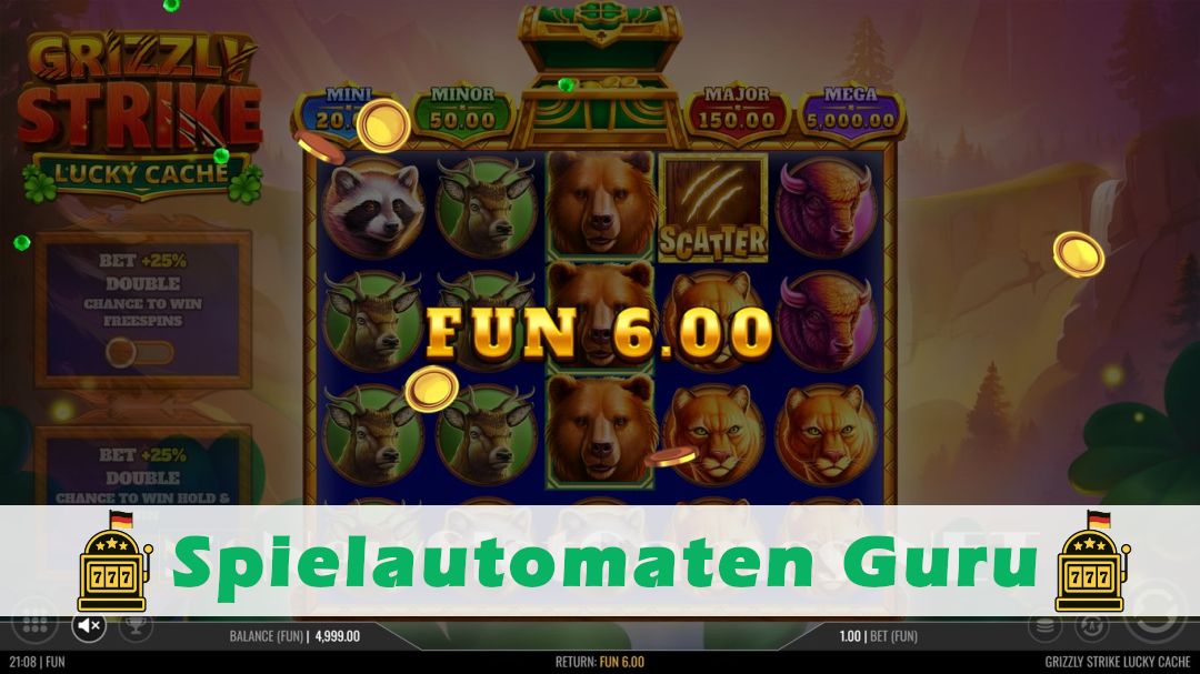 Screenshot der Demo-Version des Spiels Grizzly Strike Lucky Cache Demo des Spielautomaten Grizzly Strike Lucky Cache