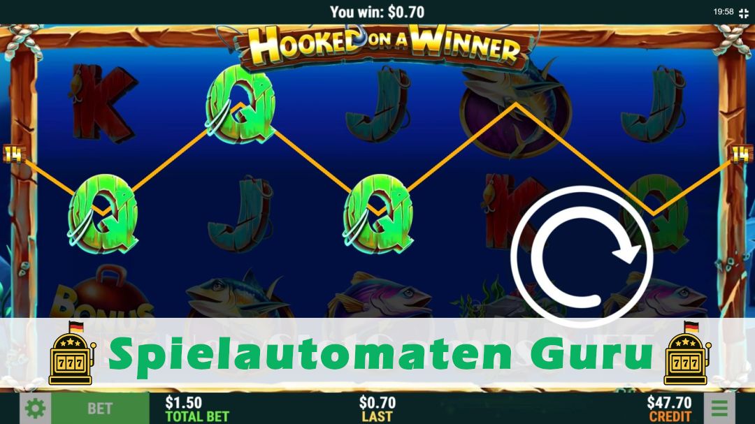 Screenshot der Demo-Version des Spiels Hooked on a Winner Demo des Spielautomaten Hooked on a Winner