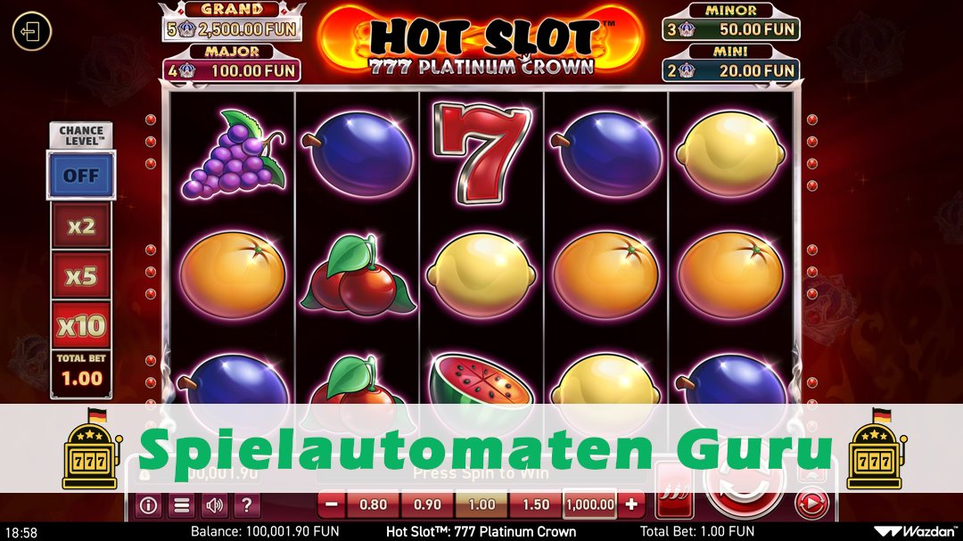 Screenshot der Demo-Version des Spiels Hot Slot 777 Platinum Crown Demo des Spielautomaten Hot Slot 777 Platinum Crown