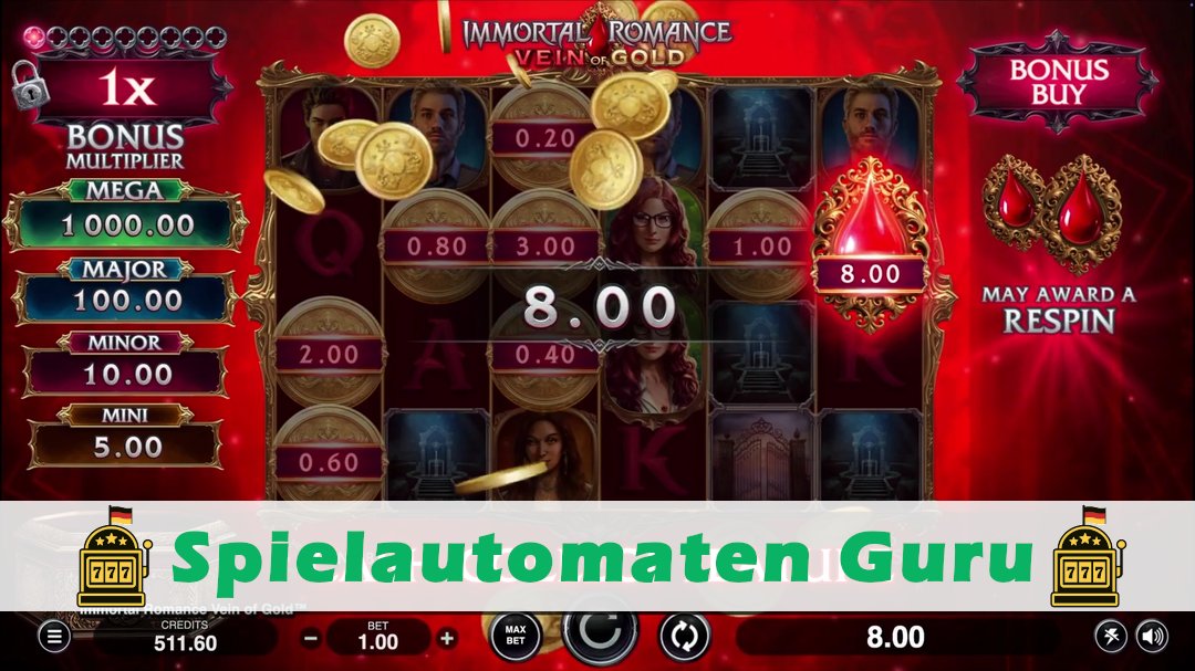 Screenshot der Demo-Version des Spiels Immortal Romance Vein of Gold Demo des Spielautomaten Immortal Romance Vein of Gold