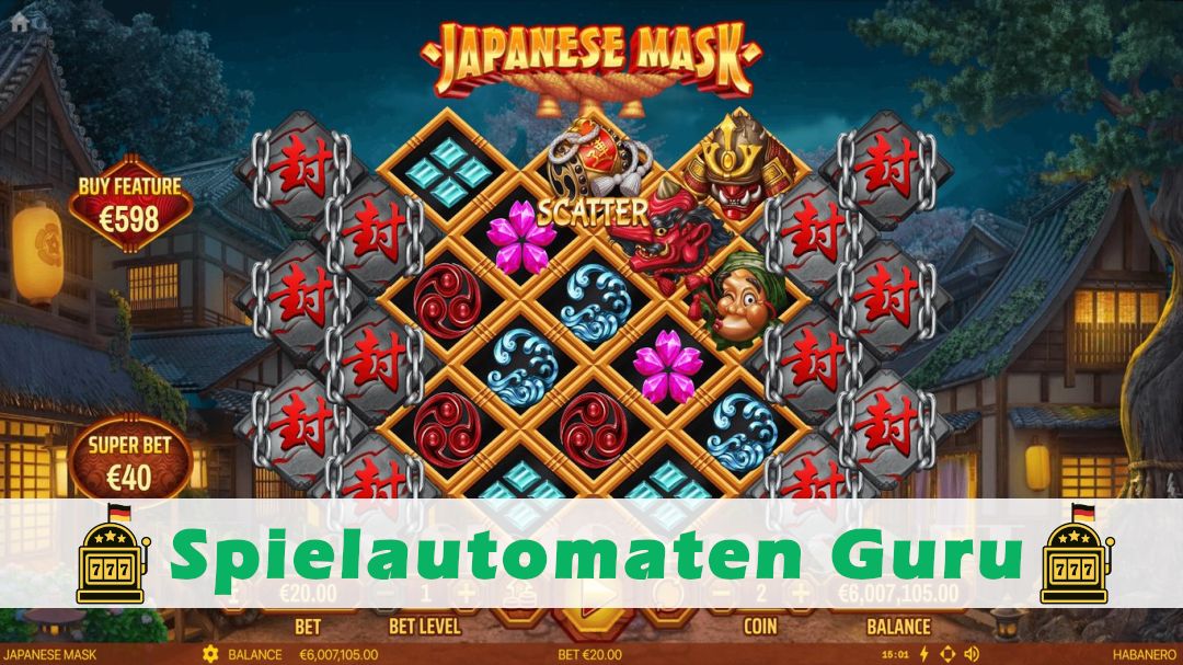 Screenshot der Demo-Version des Spiels Japanese Mask Demo des Spielautomaten Japanese Mask