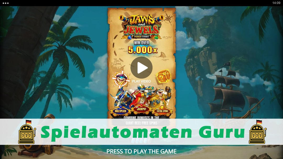 Screenshot der Demo-Version des Spiels Jaws and Jewels Power Combo Demo des Spielautomaten Jaws and Jewels Power Combo