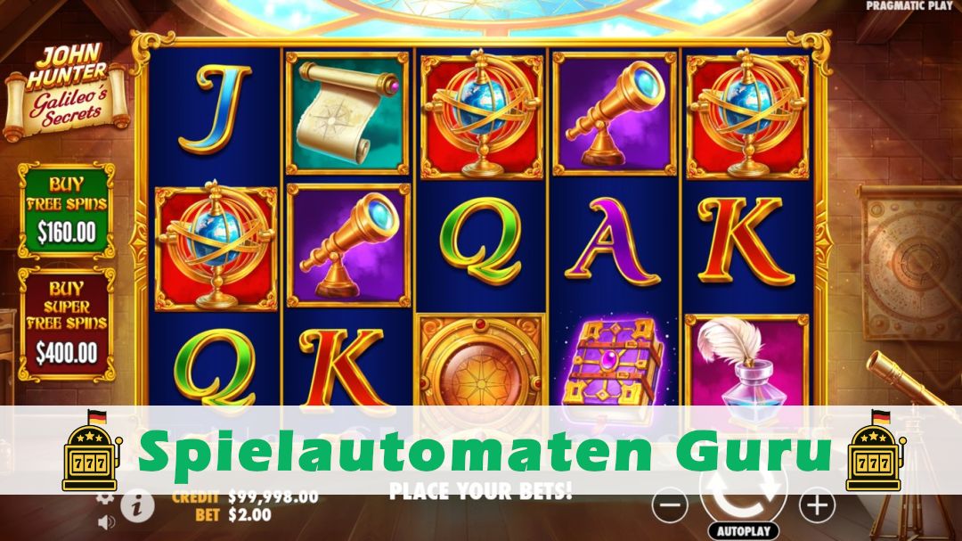 Screenshot der Demo-Version des Spiels John Hunter and Galileos Secrets Demo des Spielautomaten John Hunter and Galileos Secrets
