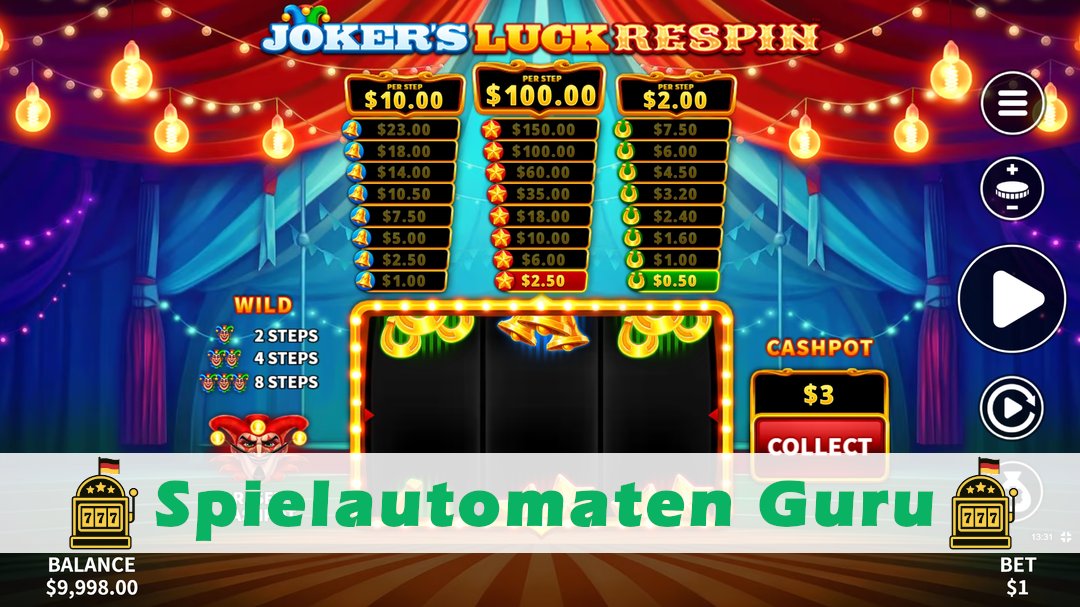 Screenshot der Demo-Version des Spiels Jokers Luck Respin Demo des Spielautomaten Jokers Luck Respin