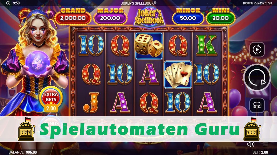 Screenshot der Demo-Version des Spiels Jokers Spellbook Demo des Spielautomaten Jokers Spellbook