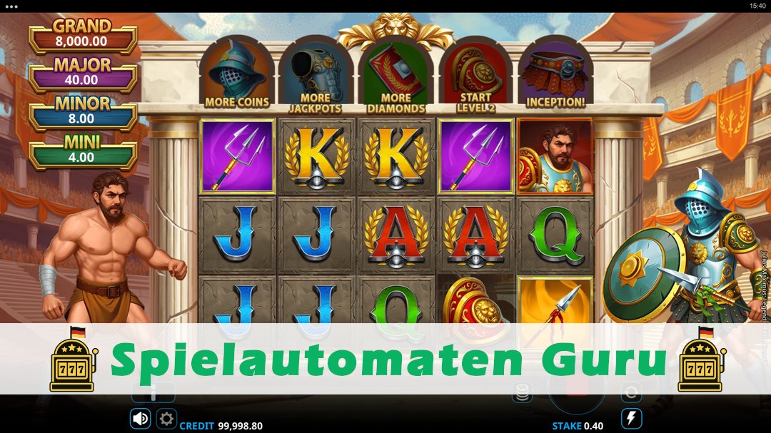Screenshot der Demo-Version des Spiels Julius Maximus Legend of the Arena Demo des Spielautomaten Julius Maximus Legend of the Arena