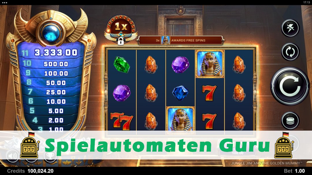 Screenshot der Demo-Version des Spiels Jungle Jim and the Golden Mummy Demo des Spielautomaten Jungle Jim and the Golden Mummy