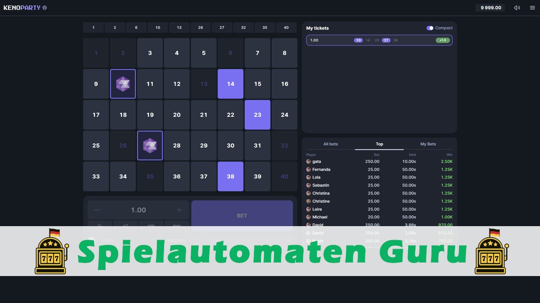 Screenshot der Demo-Version des Spiels Keno Party Demo des Spielautomaten Keno Party