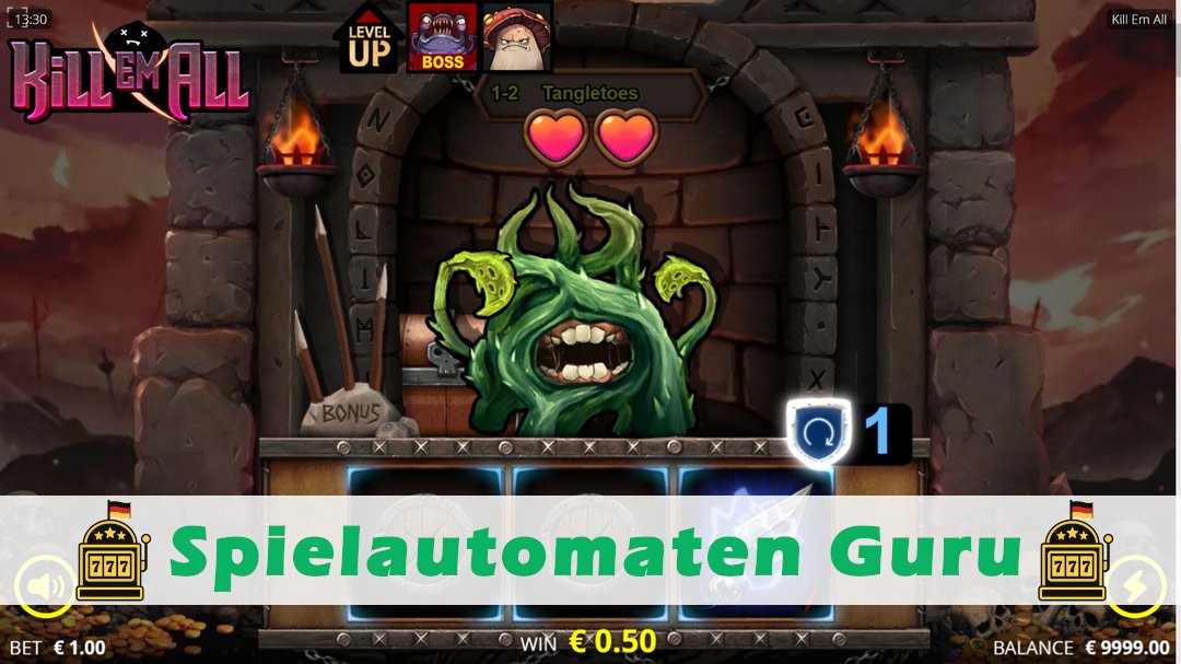 Screenshot der Demo-Version des Spiels Kill Em All Demo des Spielautomaten Kill Em All