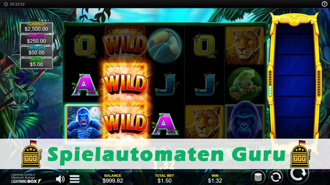 Screenshot der Demo-Version des Spiels Lightning Gorilla 2 Maximum Boltage Demo des Spielautomaten Lightning Gorilla 2 Maximum Boltage