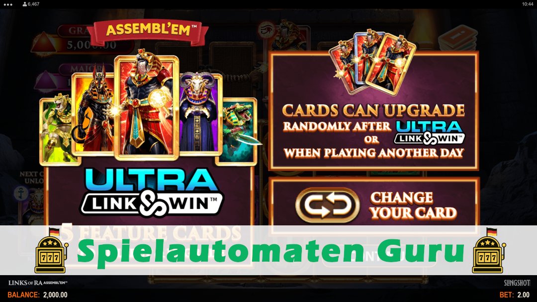 Screenshot der Demo-Version des Spiels Links of Ra Assemblem Power Combo Demo des Spielautomaten Links of Ra Assemblem Power Combo
