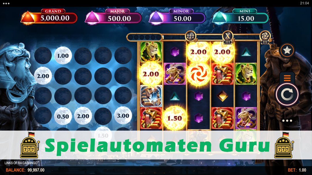 Screenshot der Demo-Version des Spiels Links of Ra Cashingo Demo des Spielautomaten Links of Ra Cashingo