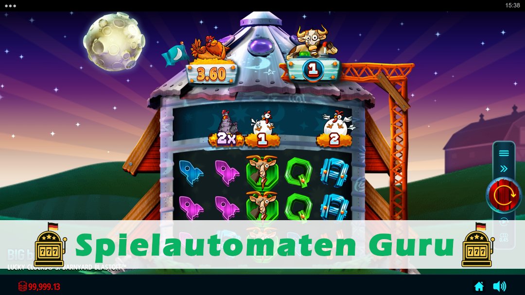 Screenshot der Demo-Version des Spiels Lucky Clucks 3 Barnyard Blastoff Demo des Spielautomaten Lucky Clucks 3 Barnyard Blastoff