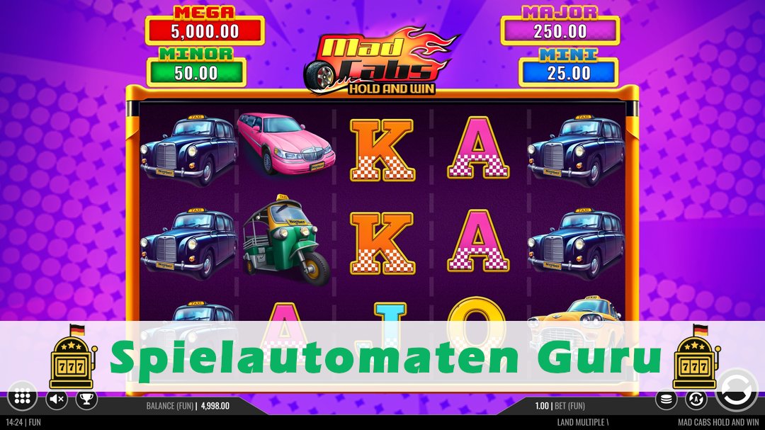 Screenshot der Demo-Version des Spiels Mad Cabs Hold & Win Demo des Spielautomaten Mad Cabs Hold & Win