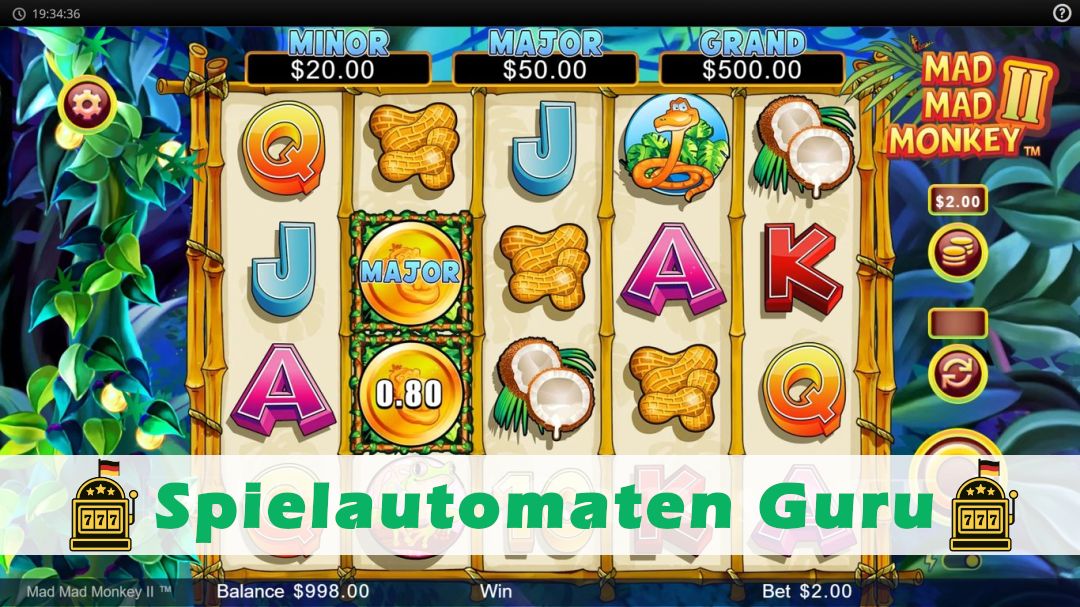 Screenshot der Demo-Version des Spiels Mad Mad Monkey 2 Demo des Spielautomaten Mad Mad Monkey 2