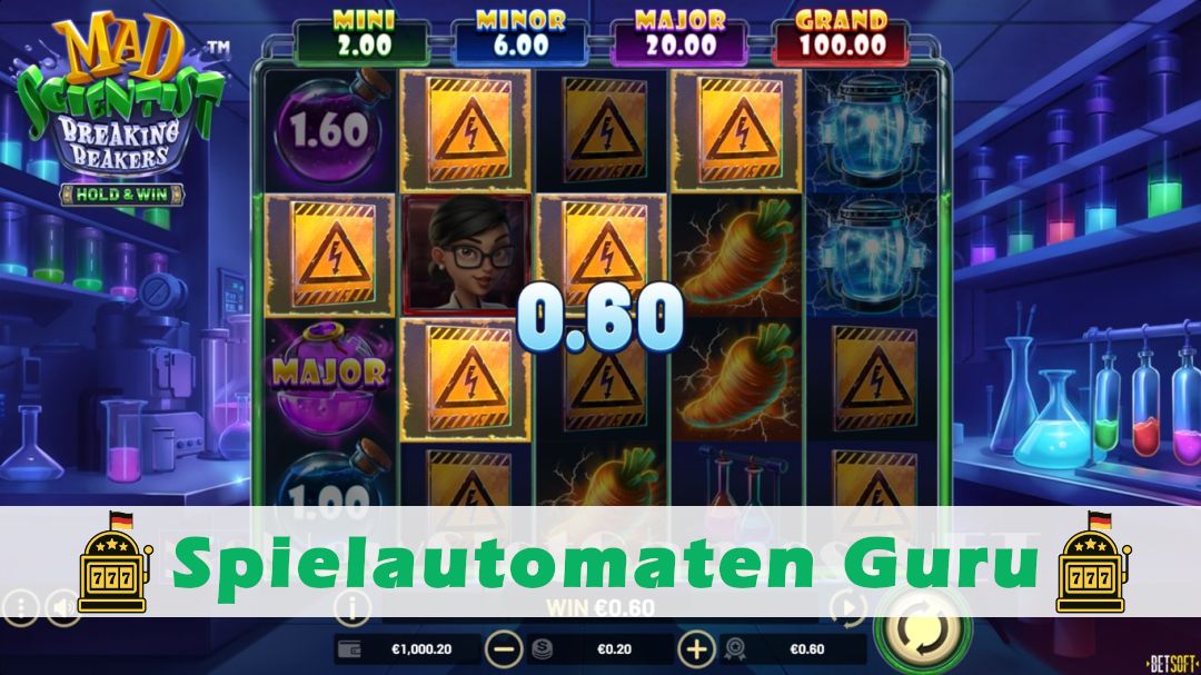 Screenshot der Demo-Version des Spiels Mad Scientist Breaking Beakers Demo des Spielautomaten Mad Scientist Breaking Beakers