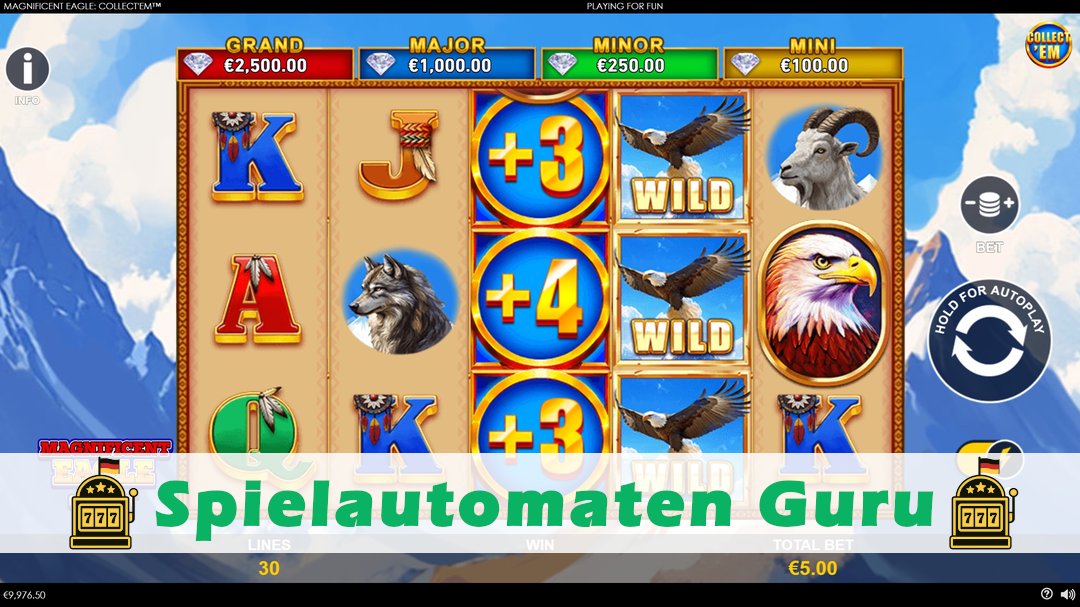 Screenshot der Demo-Version des Spiels Magnificent Eagle Collect Em Demo des Spielautomaten Magnificent Eagle Collect Em