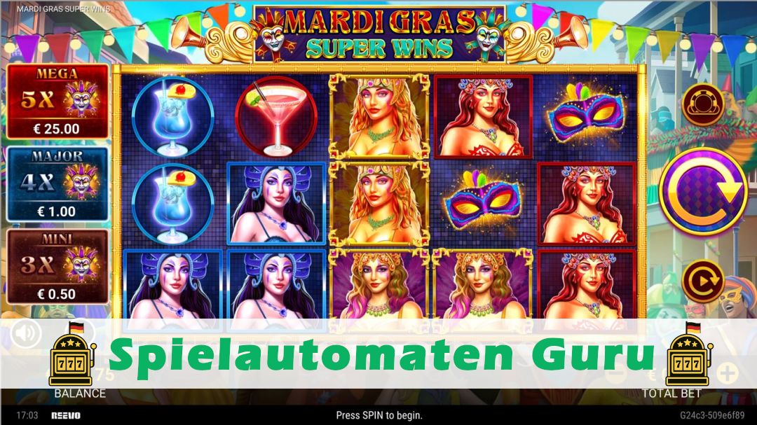 Screenshot der Demo-Version des Spiels Mardi Gras Super Wins Demo des Spielautomaten Mardi Gras Super Wins