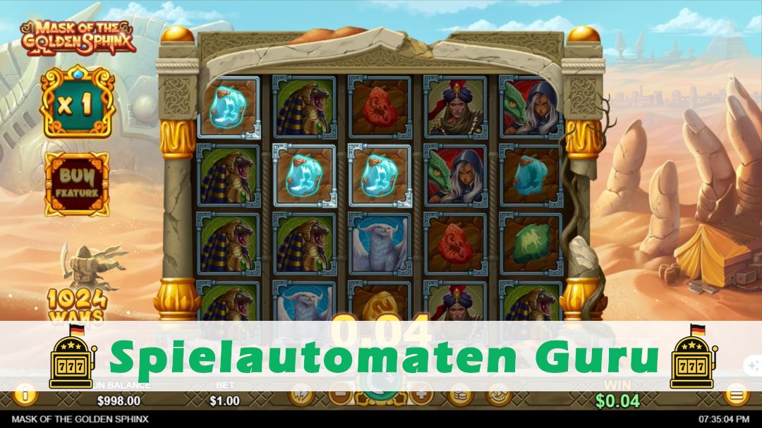 Screenshot der Demo-Version des Spiels Mask of the Golden Sphinx Demo des Spielautomaten Mask of the Golden Sphinx