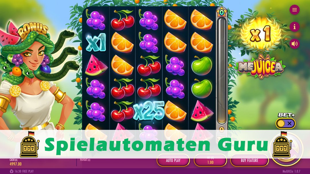 Screenshot der Demo-Version des Spiels MeJUICEa Demo des Spielautomaten MeJUICEa