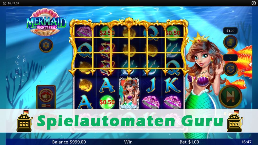Screenshot der Demo-Version des Spiels Mermaid Mighty Reels Demo des Spielautomaten Mermaid Mighty Reels