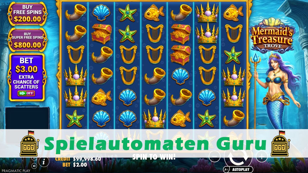 Screenshot der Demo-Version des Spiels Mermaids Treasure Trove Demo des Spielautomaten Mermaids Treasure Trove