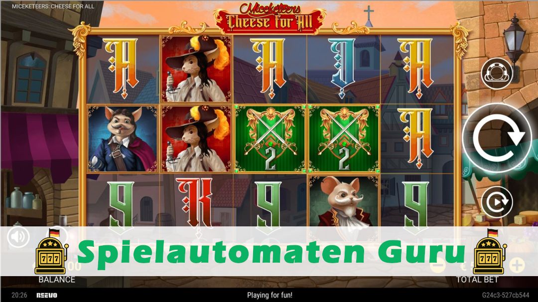 Screenshot der Demo-Version des Spiels Miceketeers Cheese For All Demo des Spielautomaten Miceketeers Cheese For All